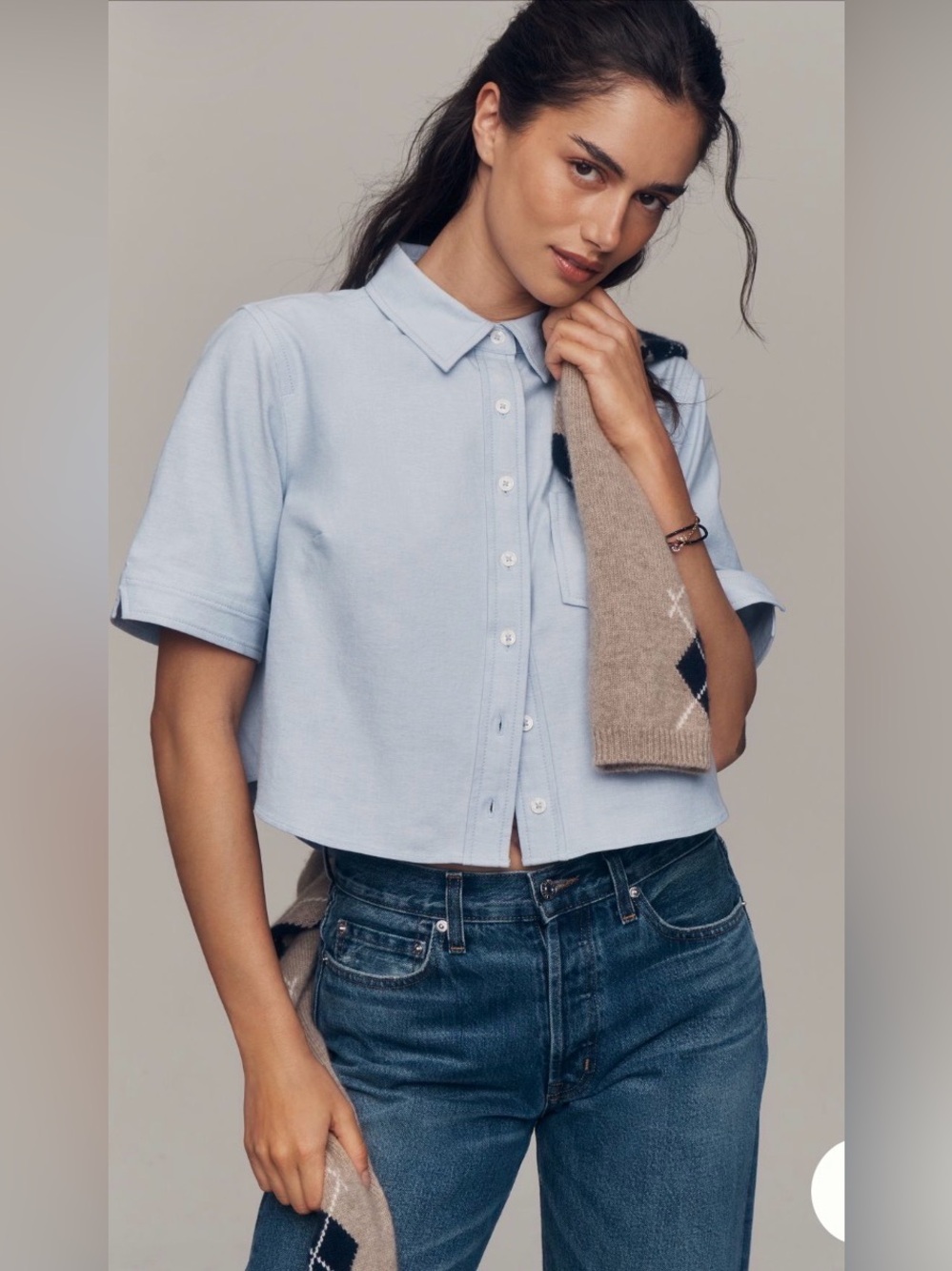 Anthropologie Maeve Merritt Short Sleeve Cropped Buttondown. XL. Blue. Like New.